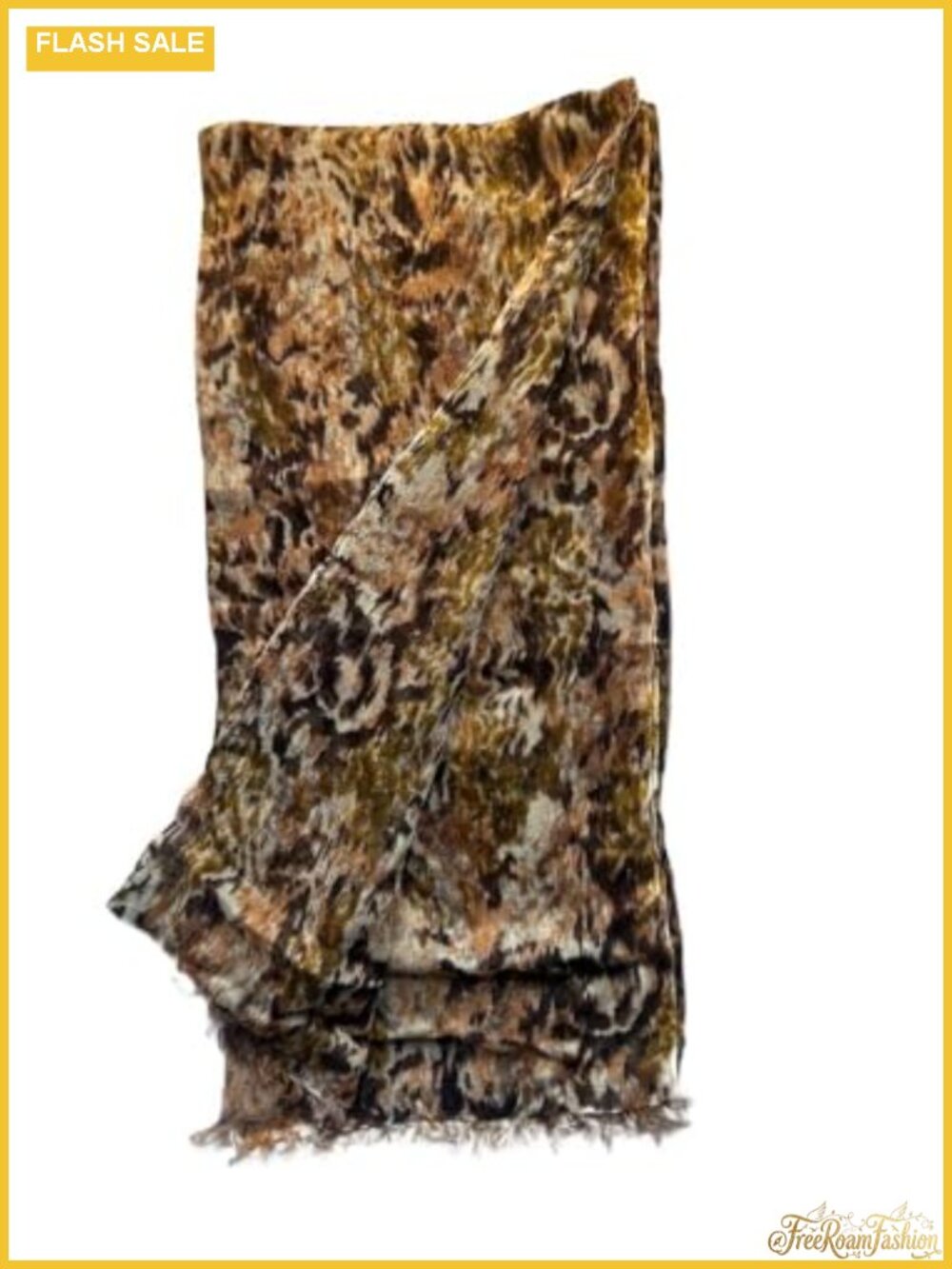 Velvet Crinkle Animal Print Scarf with Fringe Lightweight Wrap